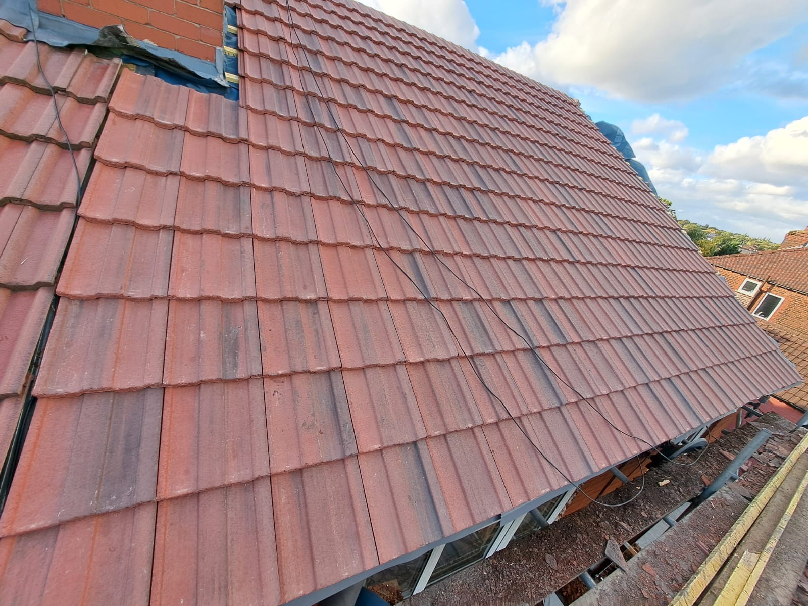 Hip roof mid-installation